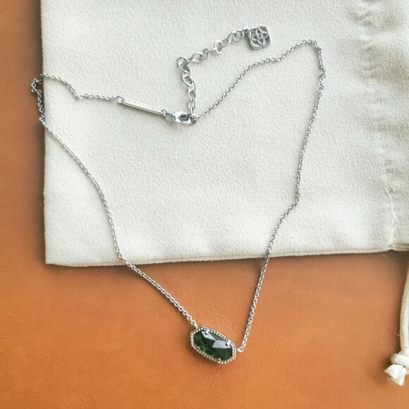 Kendra Scott Elisa Silver Green Cat's Eye Necklace Trendy - Picture 3 of 4